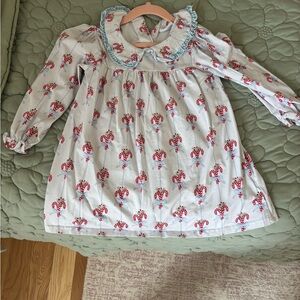 Candy Cane Christmas Long Sleeve Dress with Ruffled Collar